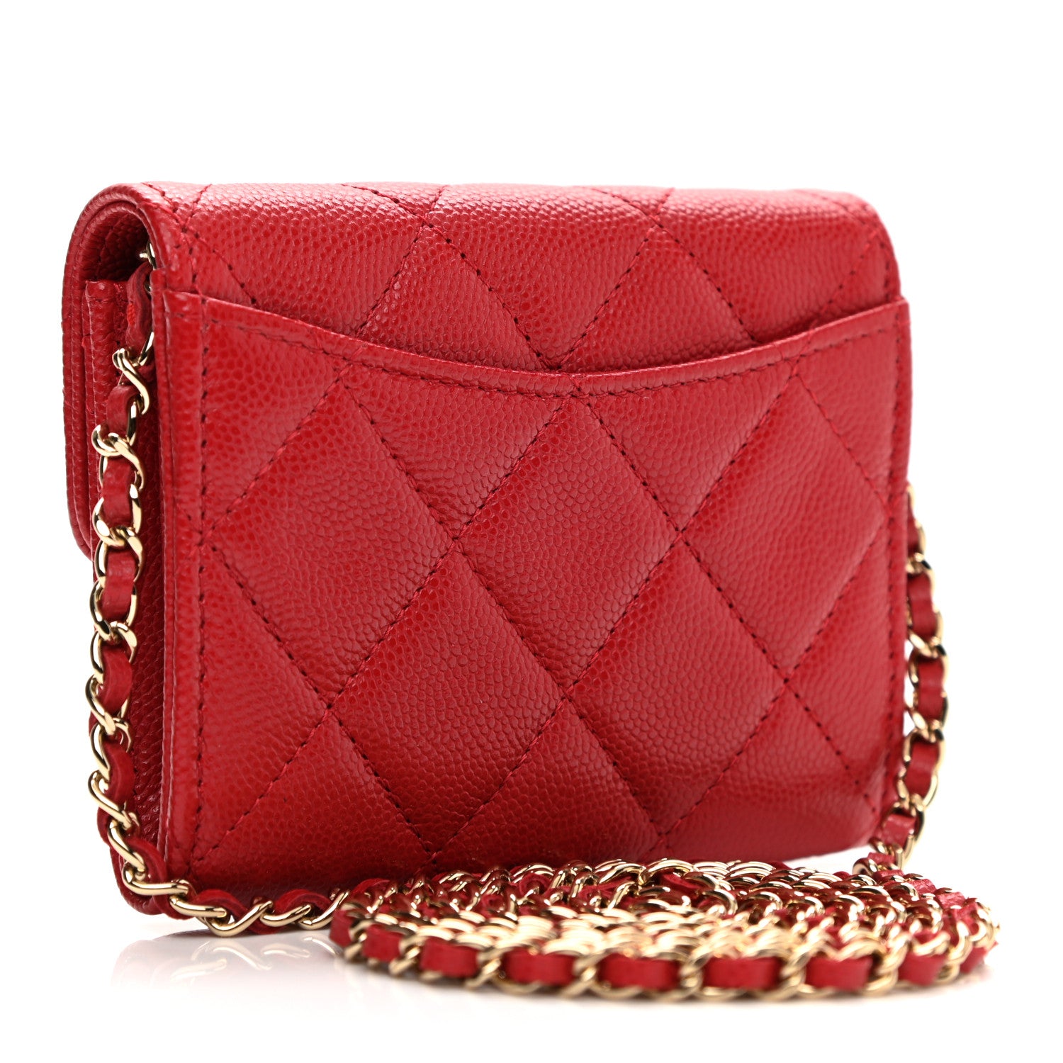Chanel Caviar Quilted Flap Card Holder On Chain Red 3 of 10