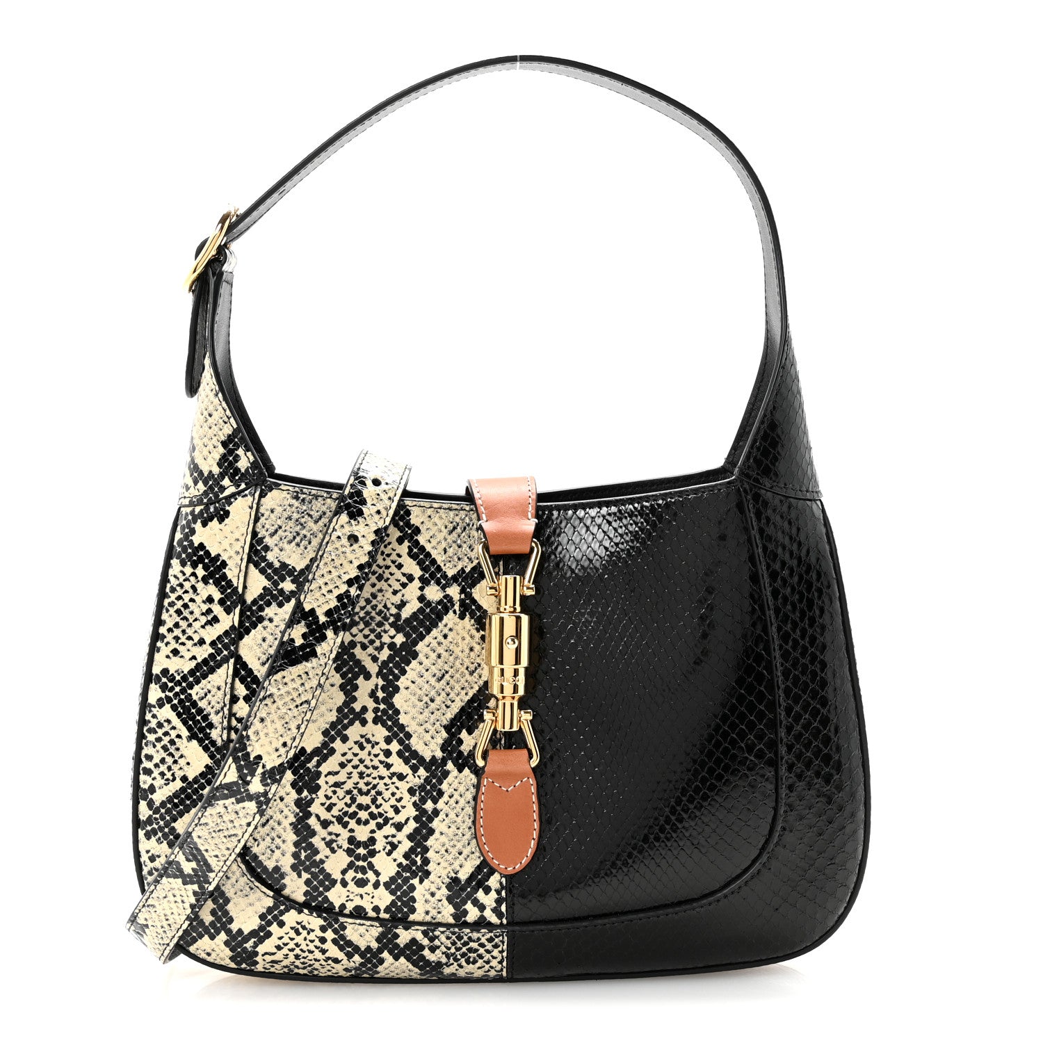 Gucci Snakeskin Small Jackie 1961 Hobo Black Beige 1 of 9