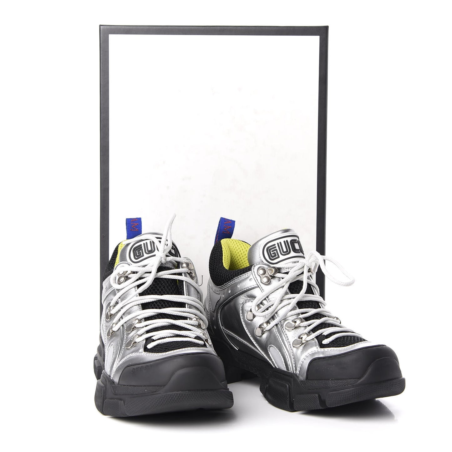 X SEGA Metallic Calfskin Mesh Womens Flashtrek Sneakers 39 Silver Black