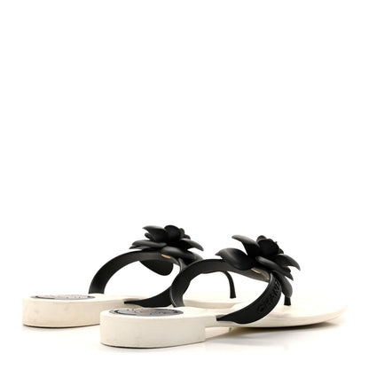 Chanel Jelly Quilted Camellia Thong Sandals 39 White Black 5 of 9
