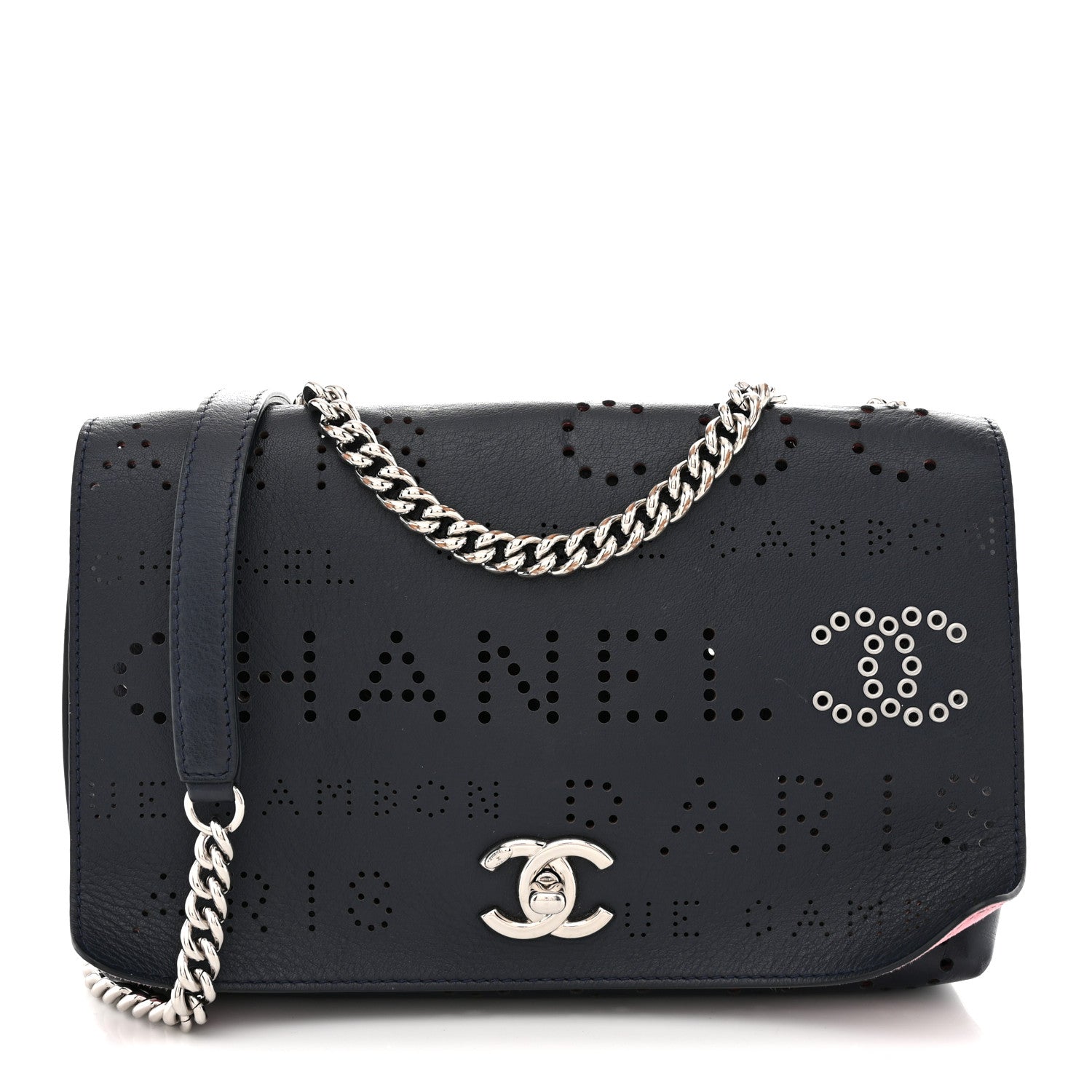 Chanel Calfskin Tweed Eyelet Flap Bag Navy 1 of 13