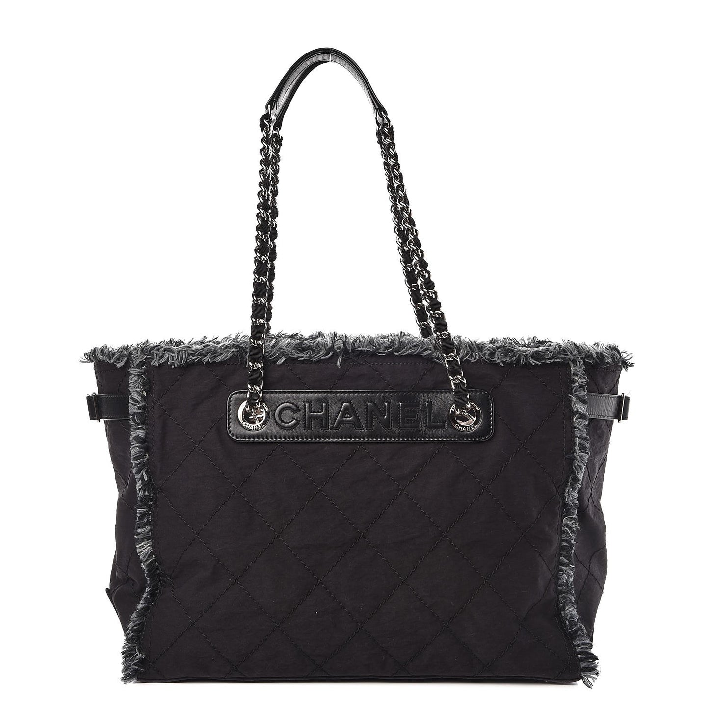 Canvas Stitched Tweed Large Tote Black