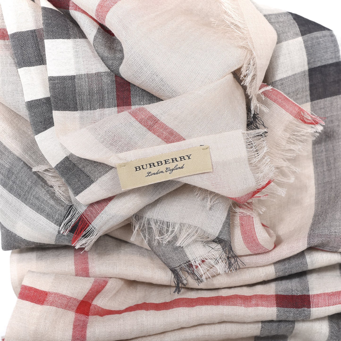 Wool Silk Gauze Giant Check Scarf Stone