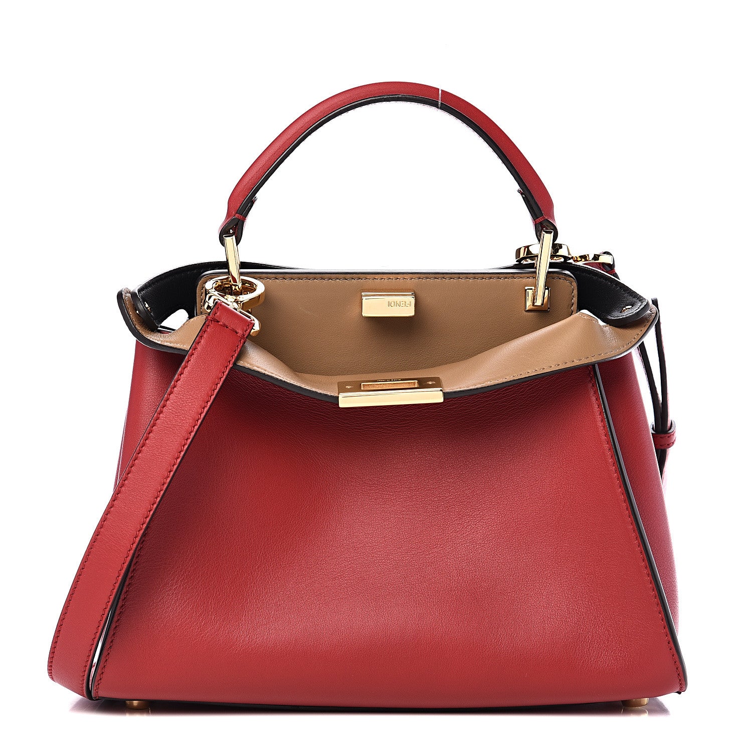 Fendi Vitello Tahiti Burro Bi-Color Medium Peekaboo Iconic Essentially Satchel Fragola Orzo 1 of 8