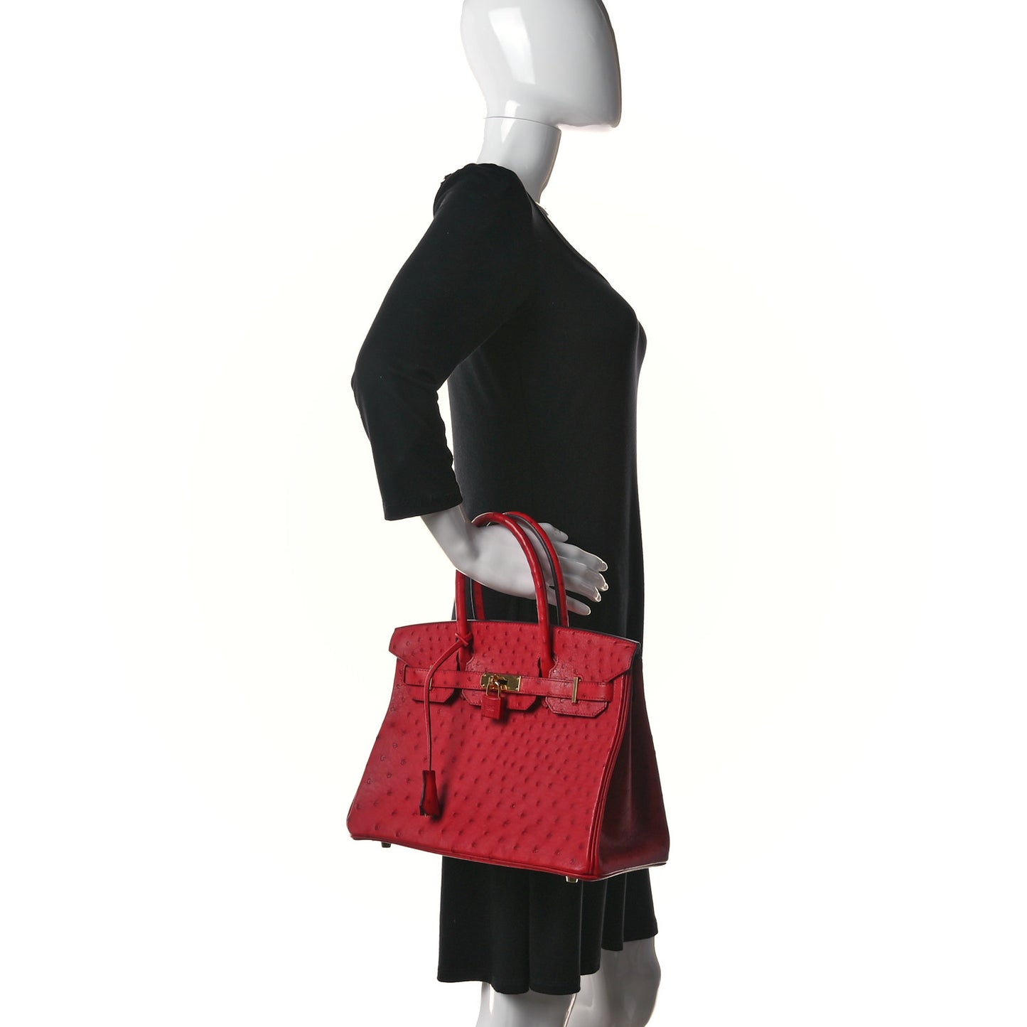 Ostrich Horseshoe Birkin 30 Rouge Vif Bleu Glacier