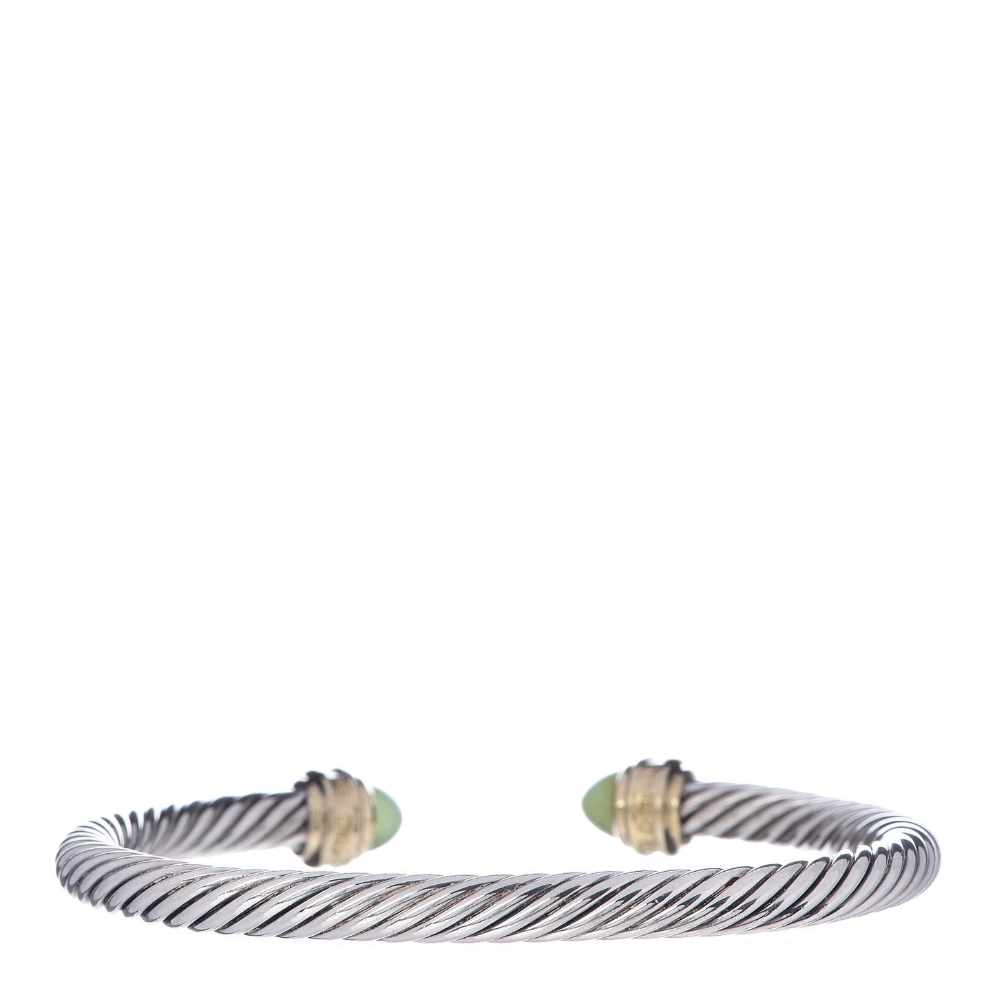 Sterling Silver 18K Yellow Gold Diamond Green Opal 5mm Cable Classics Bracelet