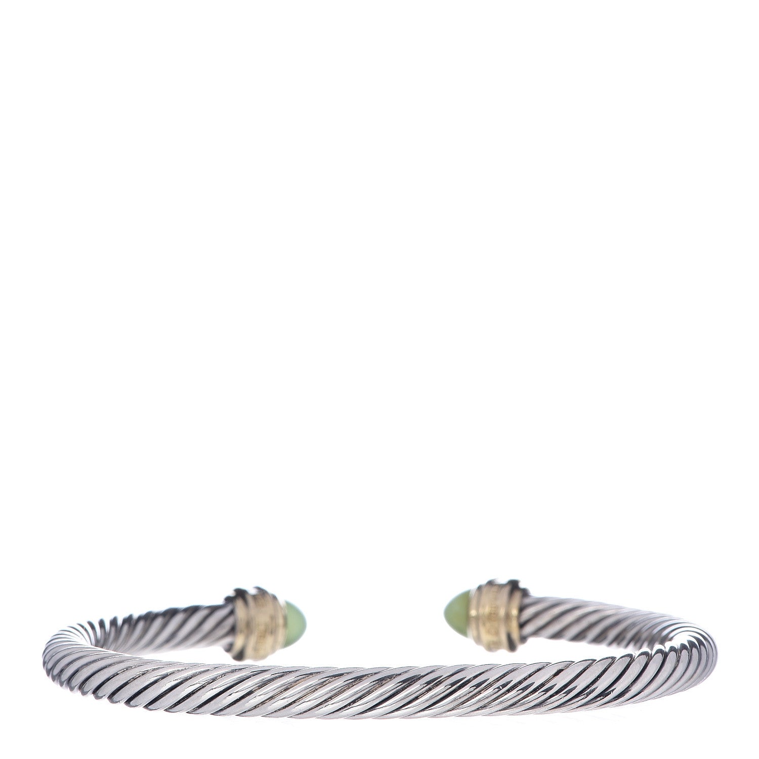 David Yurman Sterling Silver 18K Yellow Gold Diamond Green Opal 5mm Cable Classics Bracelet 3 of 5