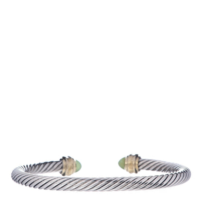 David Yurman Sterling Silver 18K Yellow Gold Diamond Green Opal 5mm Cable Classics Bracelet 3 of 5