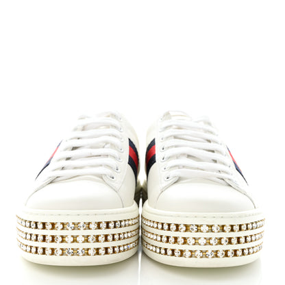 Gucci Calfskin Crystal Web Bee Embroidered Womens Ace Platform Sneakers 36 White 2 of 11