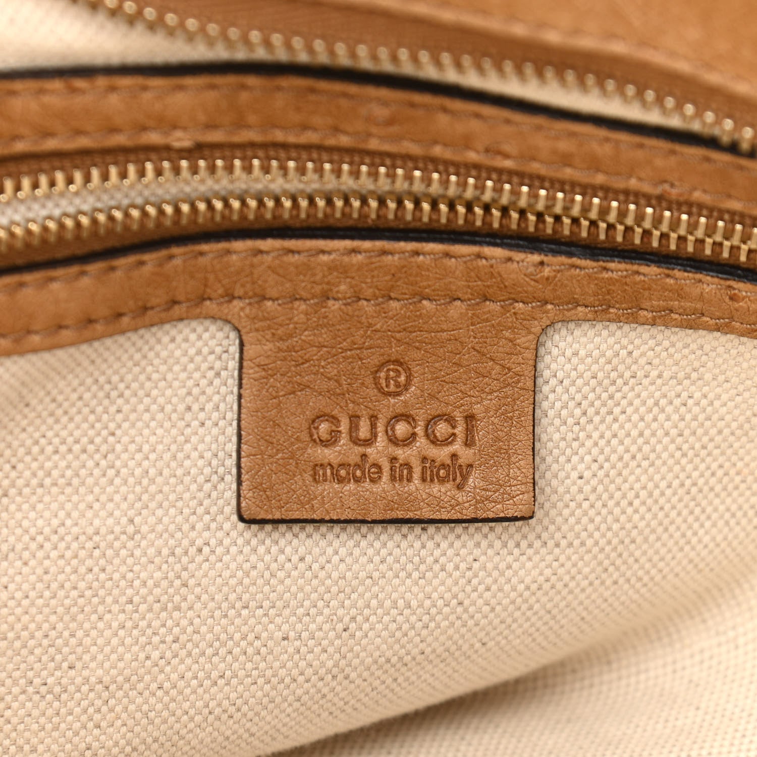 Gucci Ostrich Medium Bamboo Buckle Tote Tan 6 of 12