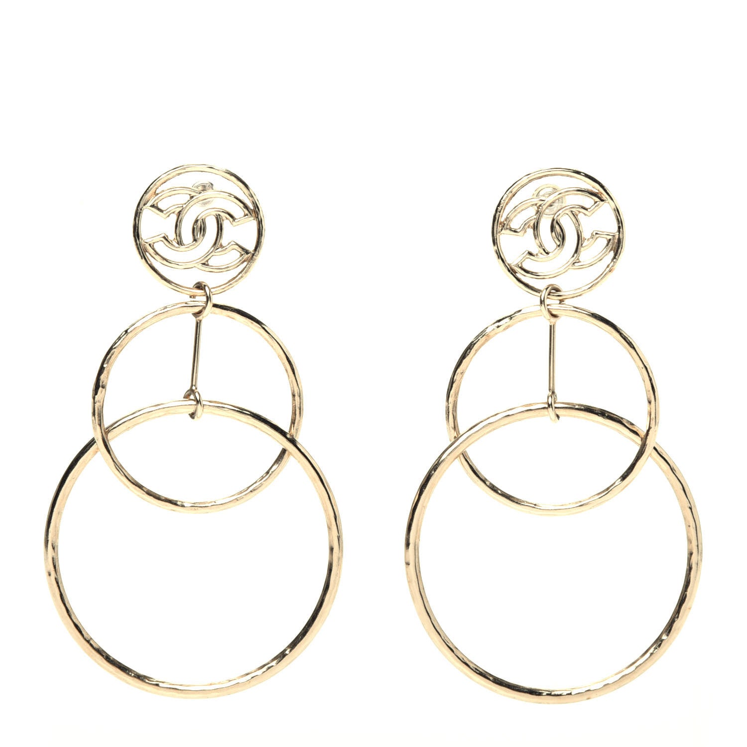 Chanel CC Hoop Drop Earrings Gold 1 of 5