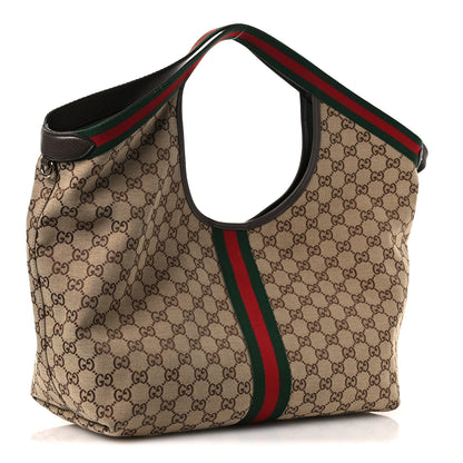 Gucci GG Monogram Web Large Giglio Tote Beige Brown 4 of 12