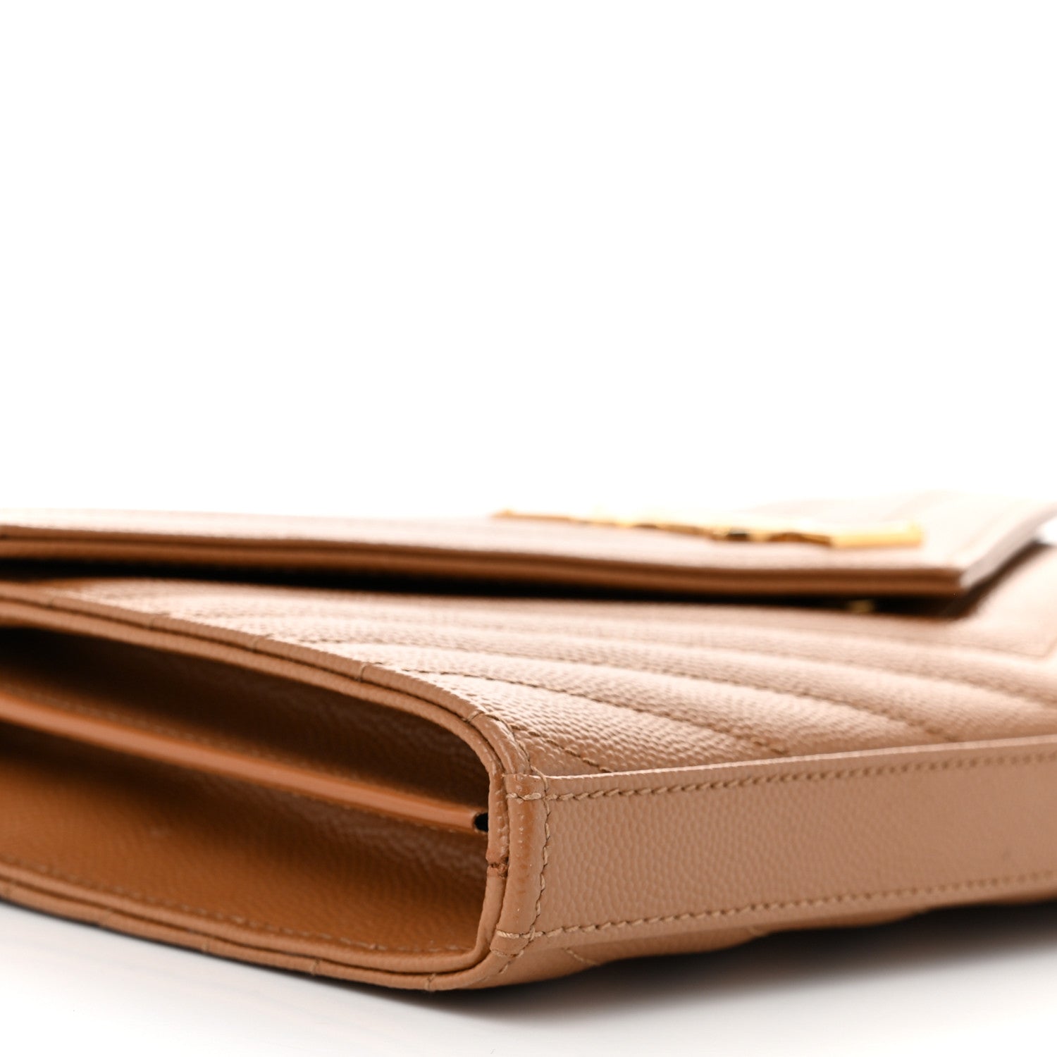Saint Laurent Grain De Poudre Matelasse Chevron Monogram Chain Wallet Natural Dark 9 of 12