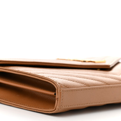 Saint Laurent Grain De Poudre Matelasse Chevron Monogram Chain Wallet Natural Dark 9 of 12