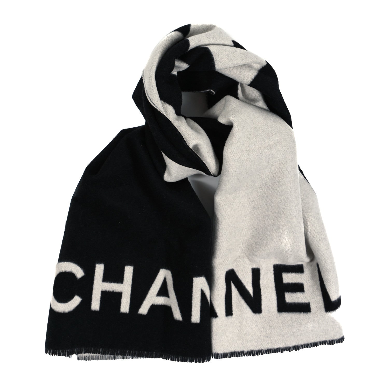 Chanel Cashmere CC Fringe Stole Black White 1 of 12