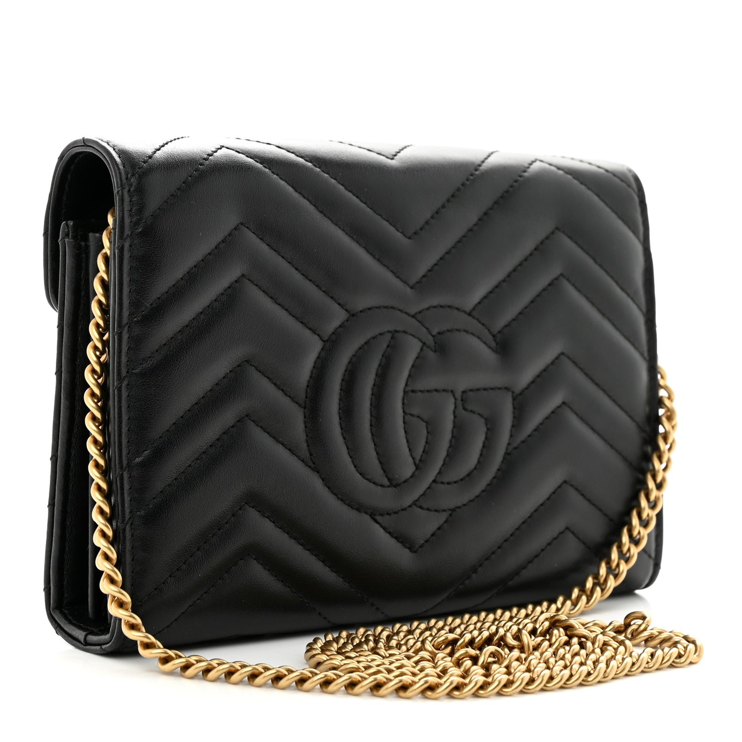 Calfskin Matelasse GG Marmont Chain Wallet Black