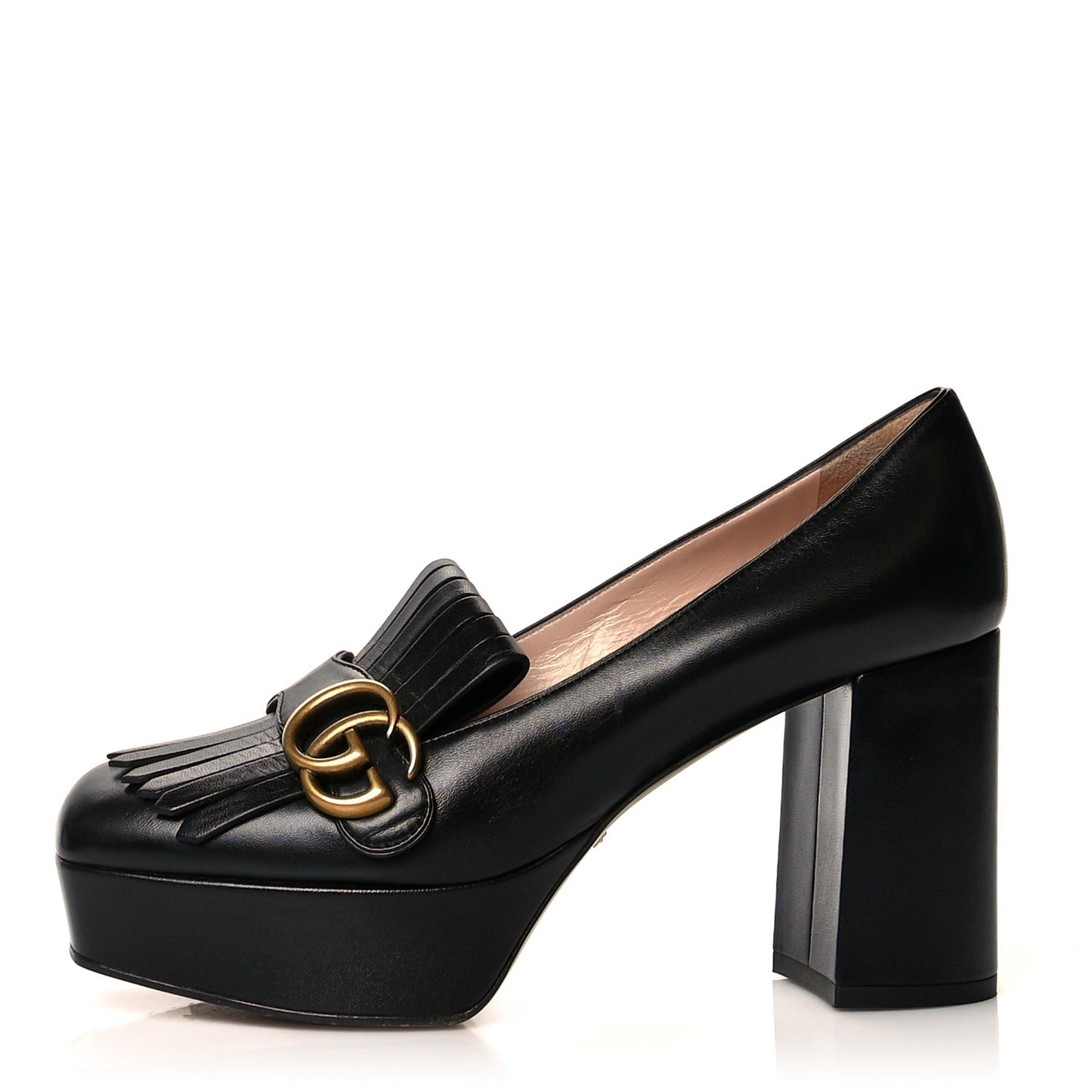 Malaga Kid GG Marmont Fringe Platform Loafer Pumps 39 Black