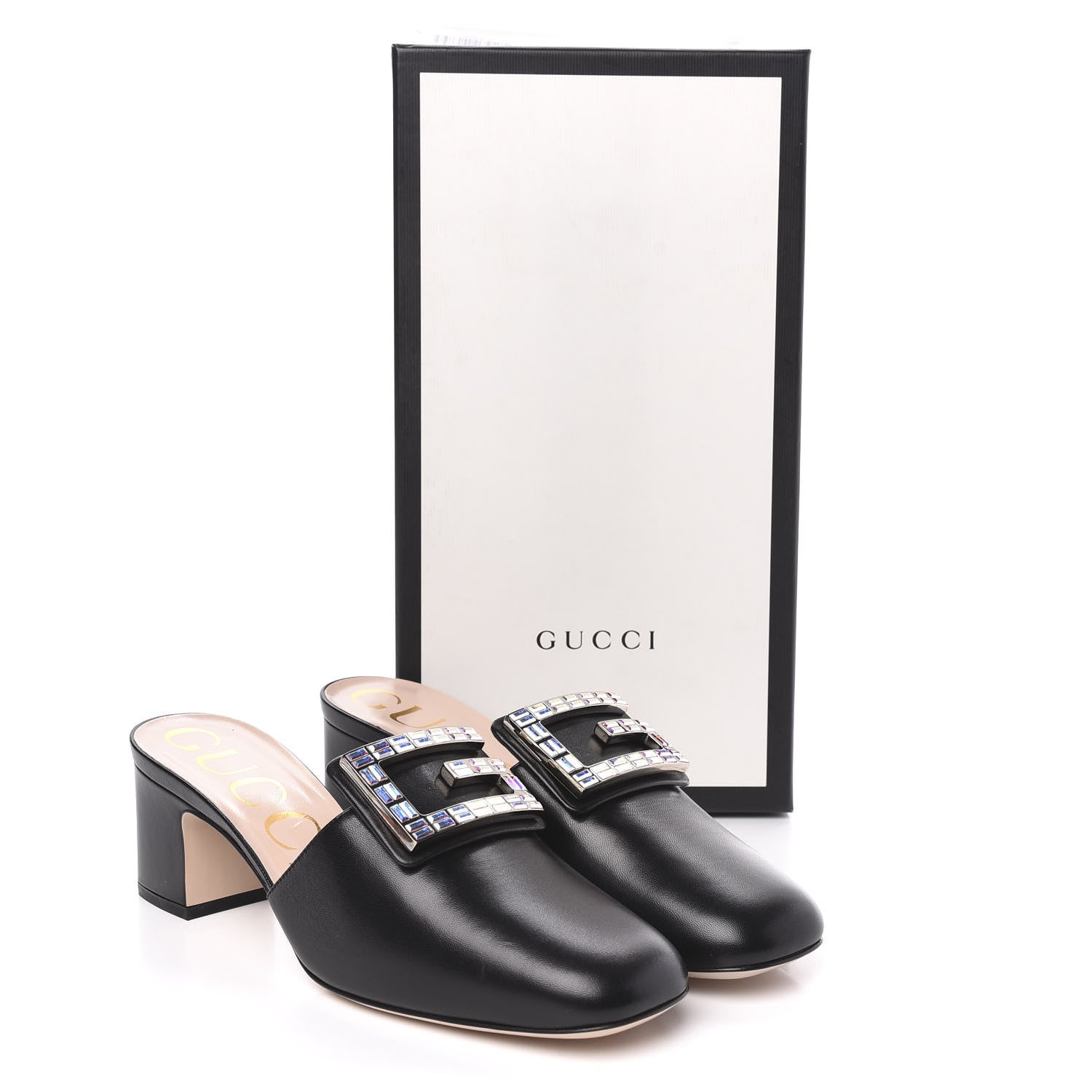 Gucci Malaga Kid Crystal Square G Madelyn Mules 38.5 Black 8 of 8