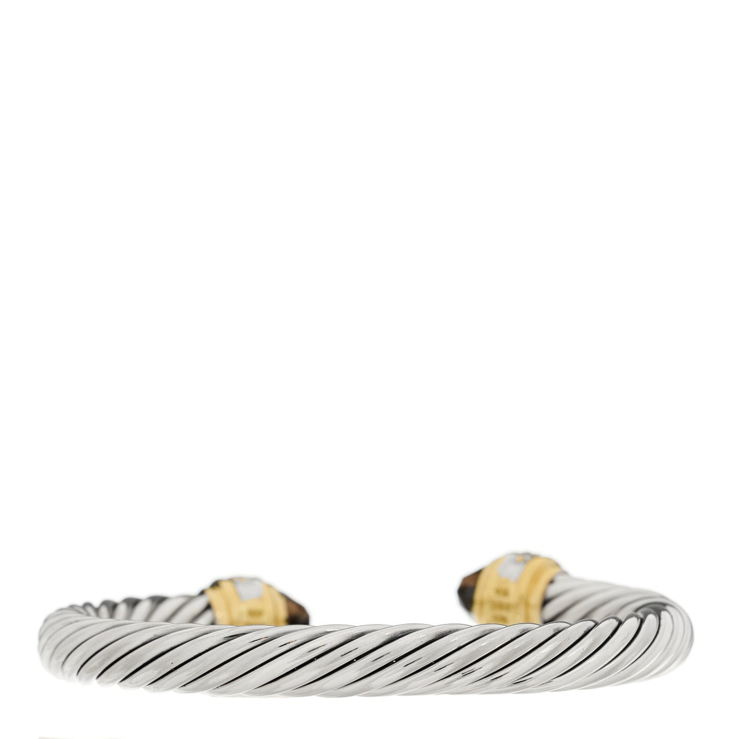 Sterling Silver 18K Yellow Gold Diamond Smoky Quartz 7mm Cable Classics Bracelet