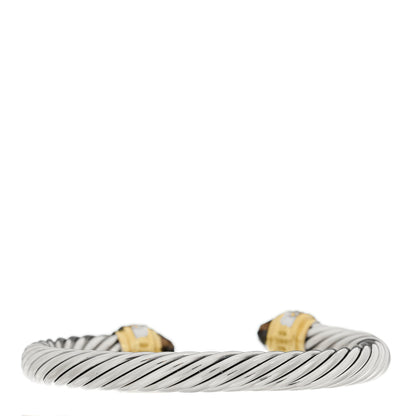 David Yurman Sterling Silver 18K Yellow Gold Diamond Smoky Quartz 7mm Cable Classics Bracelet 2 of 3