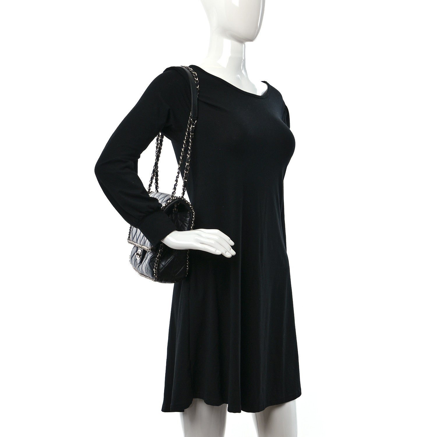 Chanel Crumpled Calfskin Quilted Large Chain All Over Flap Bag Black 2 of 9