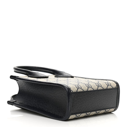 Gucci GG Supreme Monogram Textured Dollar Calfskin Mini Retro Interlocking G Tote Bag Beige Blue 3 of 8