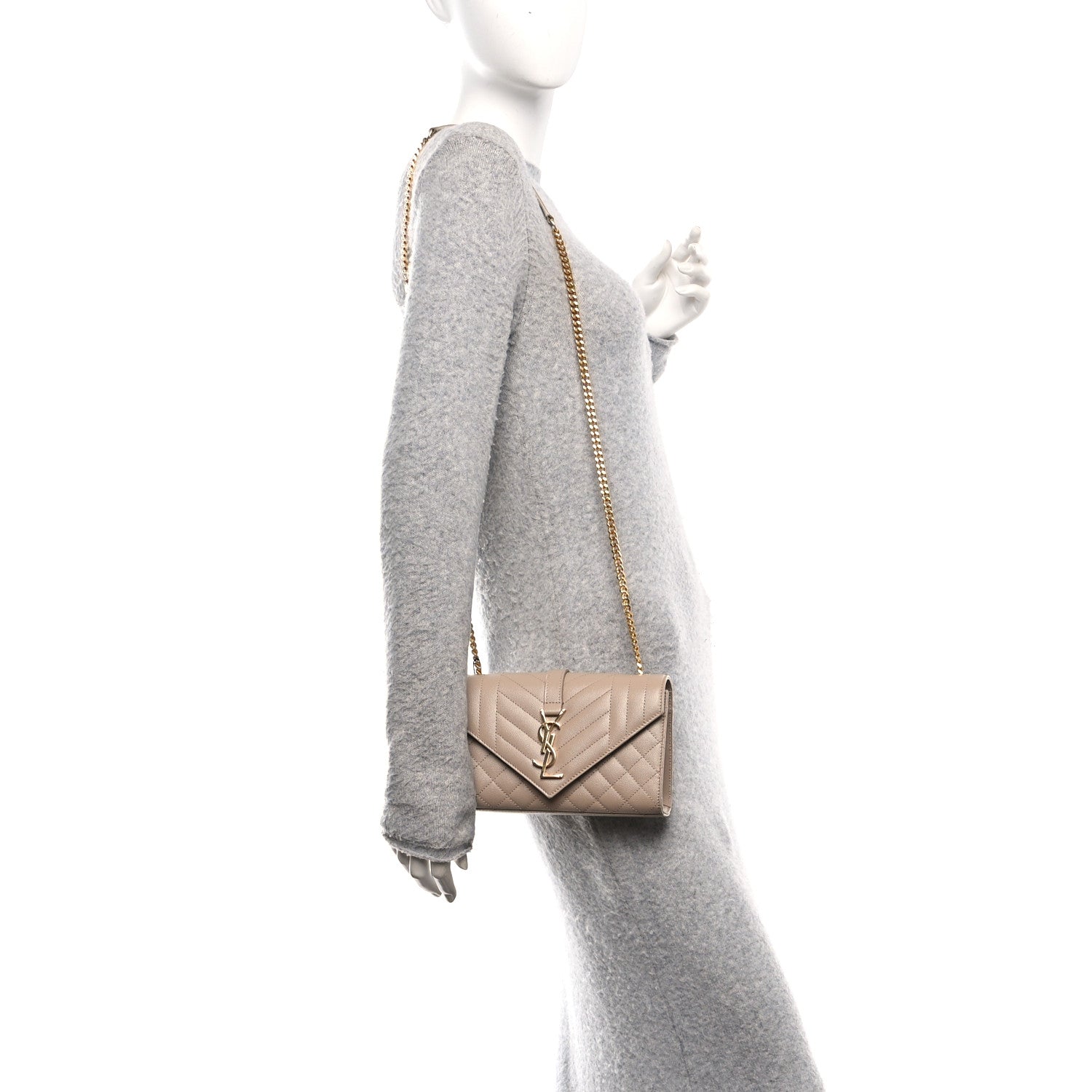 Saint Laurent Grain De Poudre Textured Mixed Matelasse Triquilt Small Monogram Satchel Dark Beige 2 of 11