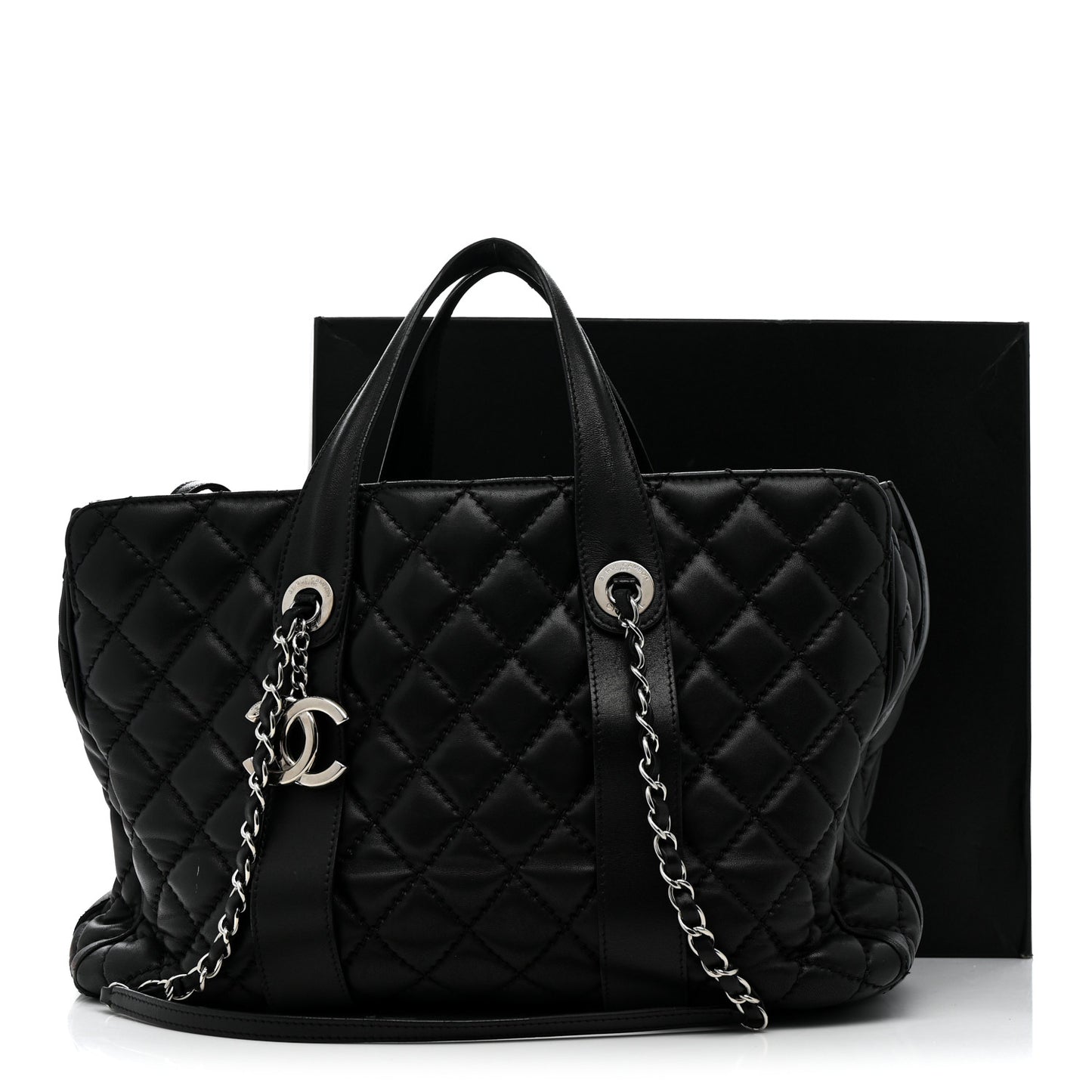 Lambskin Quilted Easy Carry Shopping Tote Black