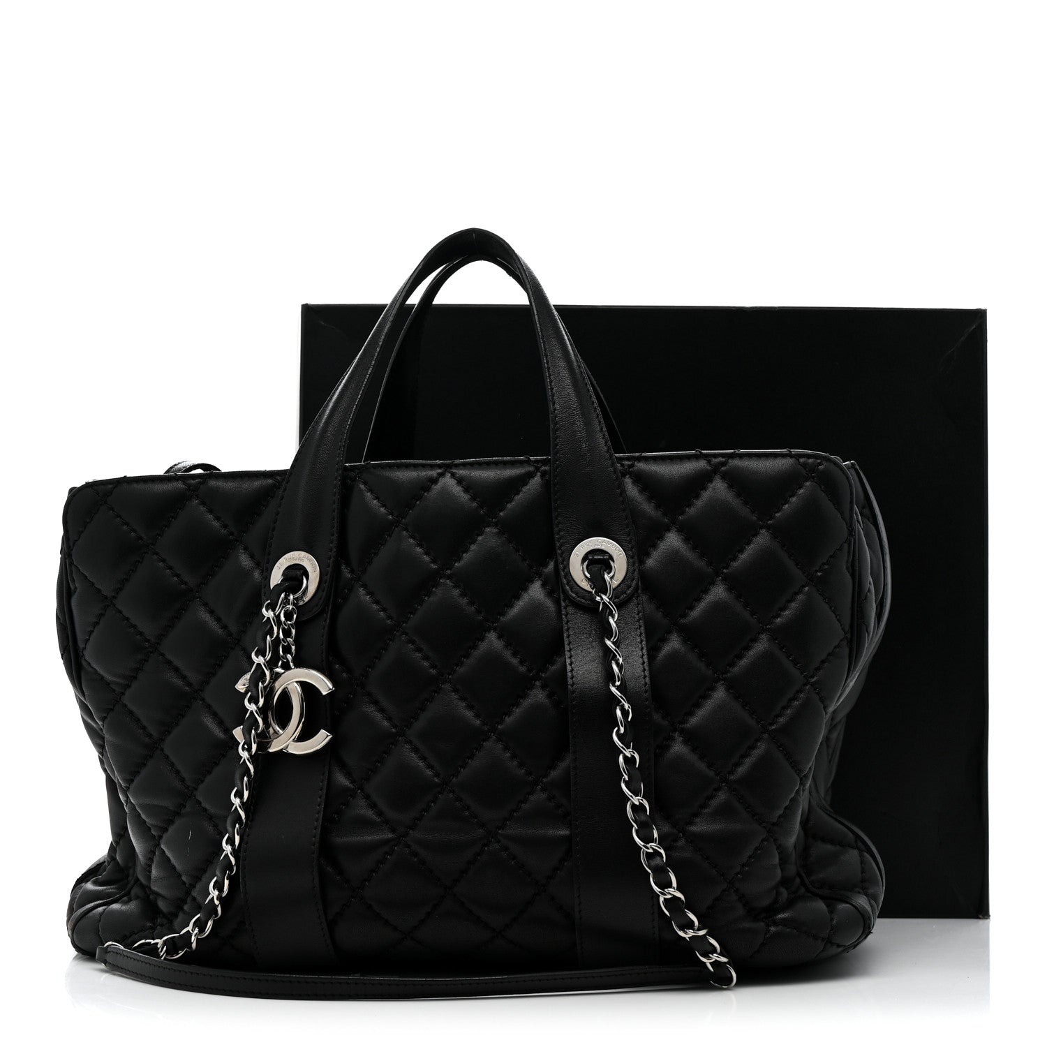 Chanel Lambskin Quilted Easy Carry Shopping Tote Black 17 of 17