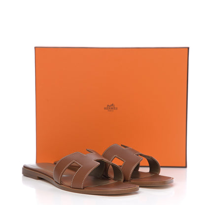 Hermes Box Calfskin Oran Sandals 39.5 Gold 8 of 8