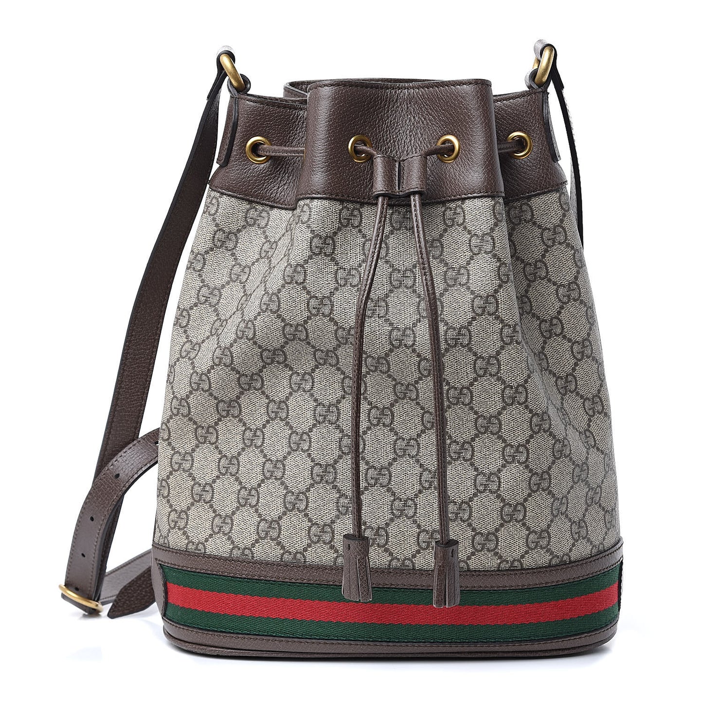 GG Supreme Monogram Web Ophidia Bucket Bag Brown