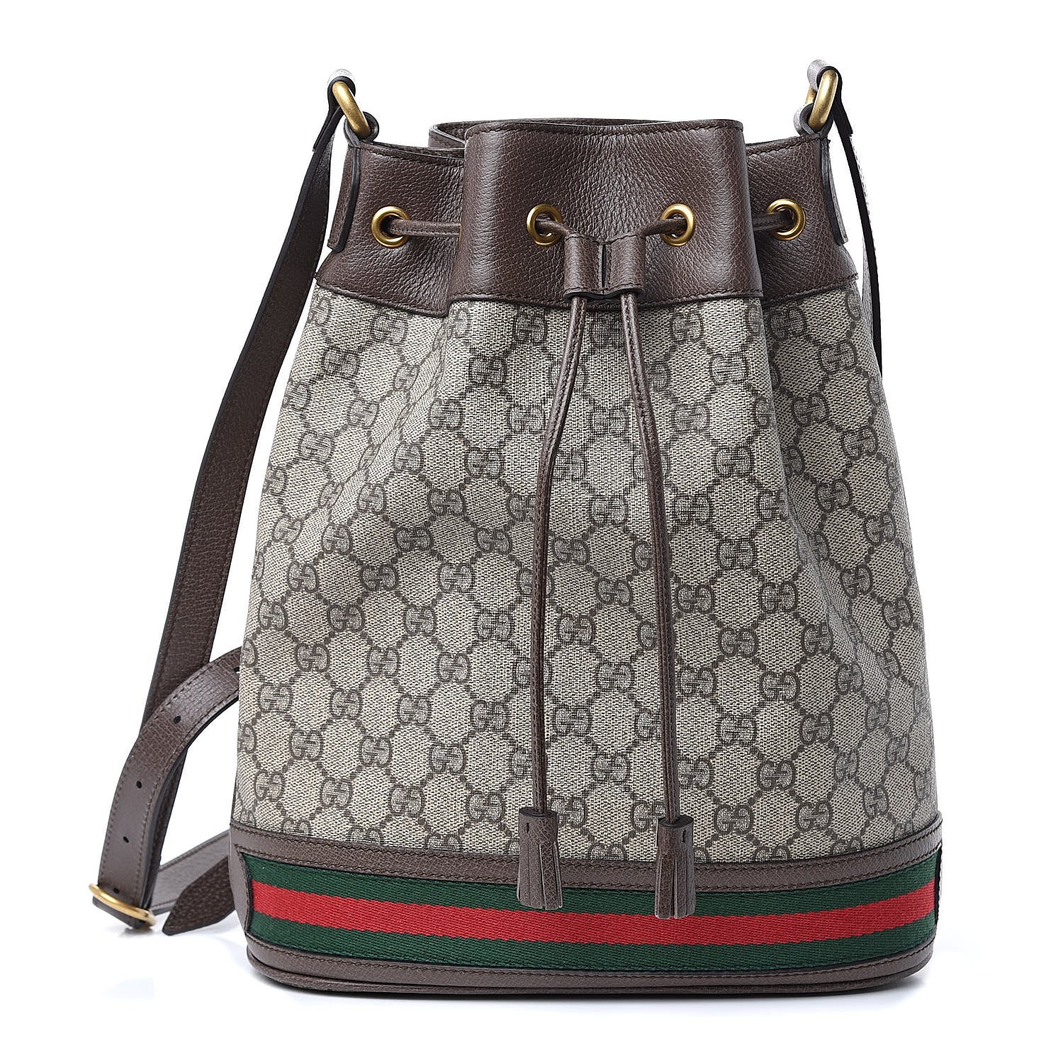 Gucci GG Supreme Monogram Web Ophidia Bucket Bag Brown 1 of 9