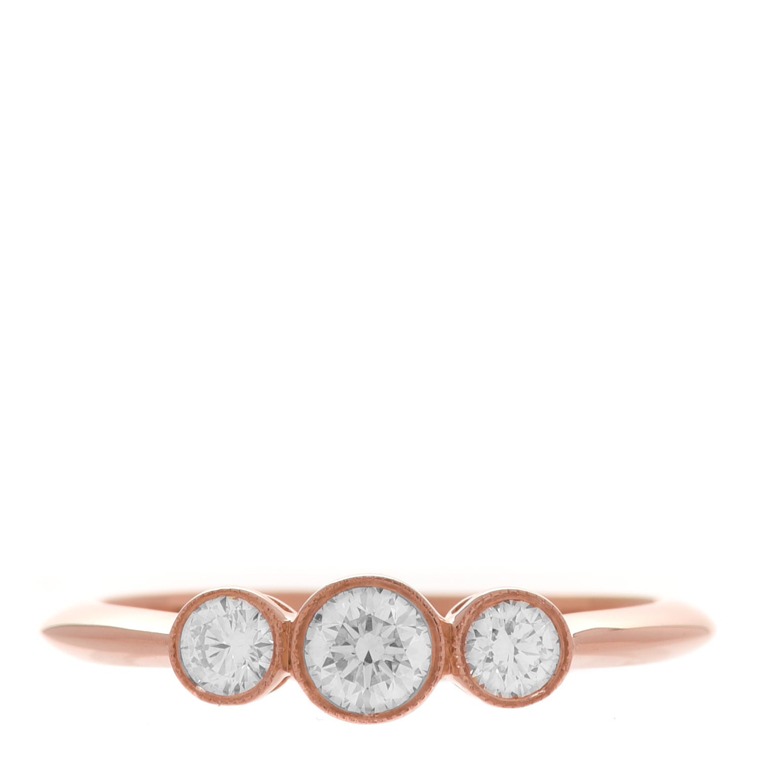 Tiffany 18K Rose Gold Diamond Three Stone Milgrain Ring 49 5 1 of 5