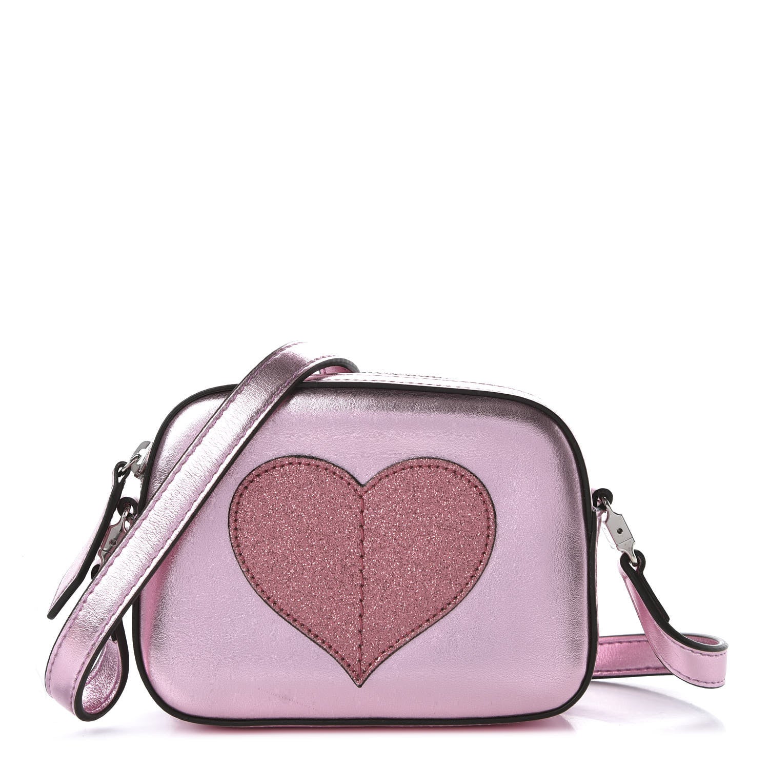 Gucci Metallic Calfskin Children's Glitter Heart Messenger Bag Pink 1 of 11