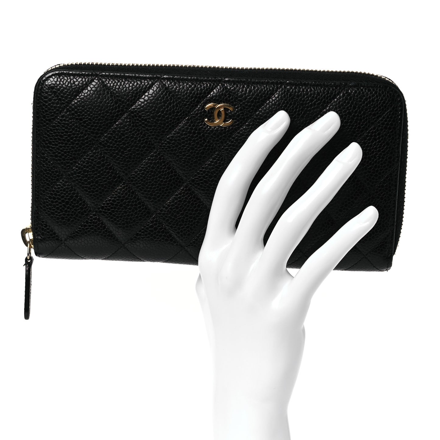Caviar Quilted Large Gusset Zip Around Wallet Black