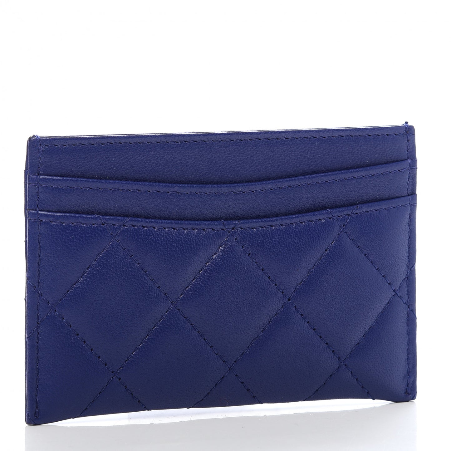 Lambskin Quilted Card Holder Blue