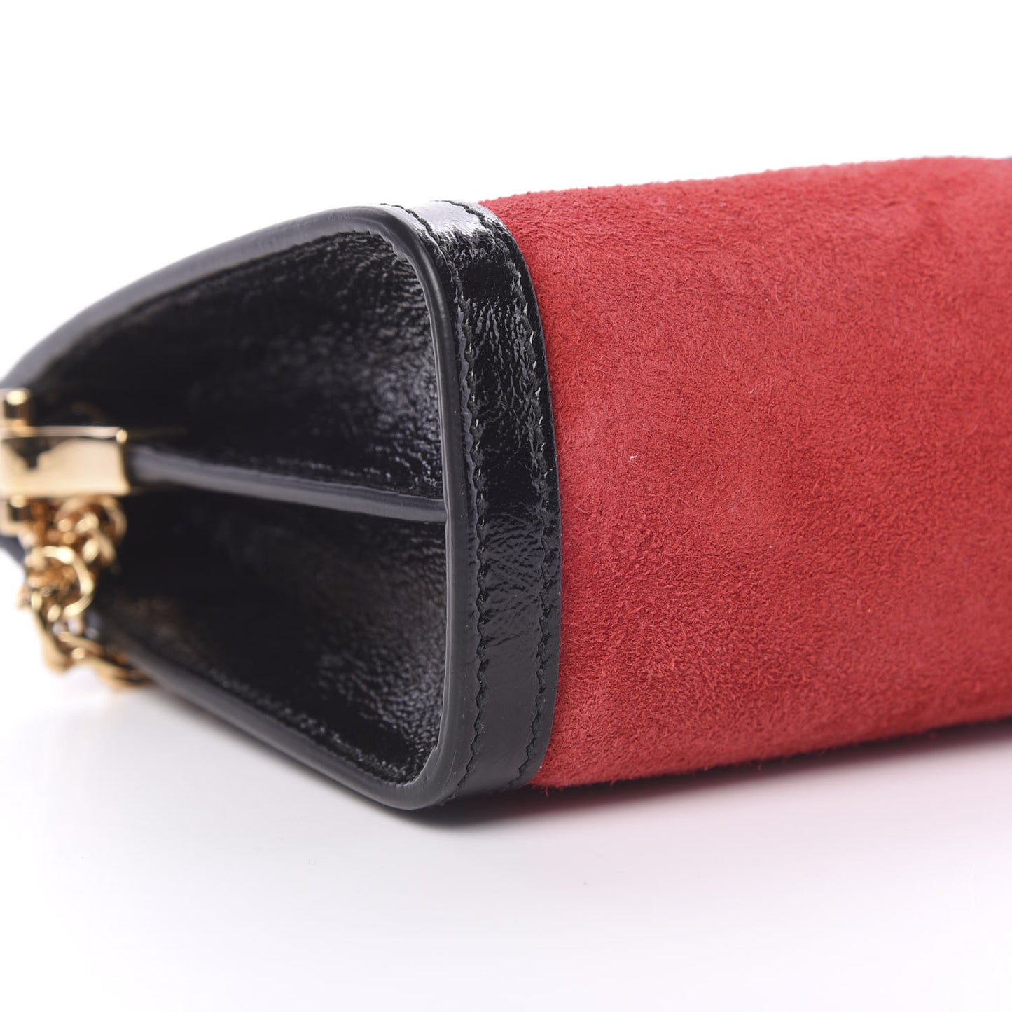 Suede Patent Web Small Ophidia Chain Shoulder Bag Hibiscus Red Black