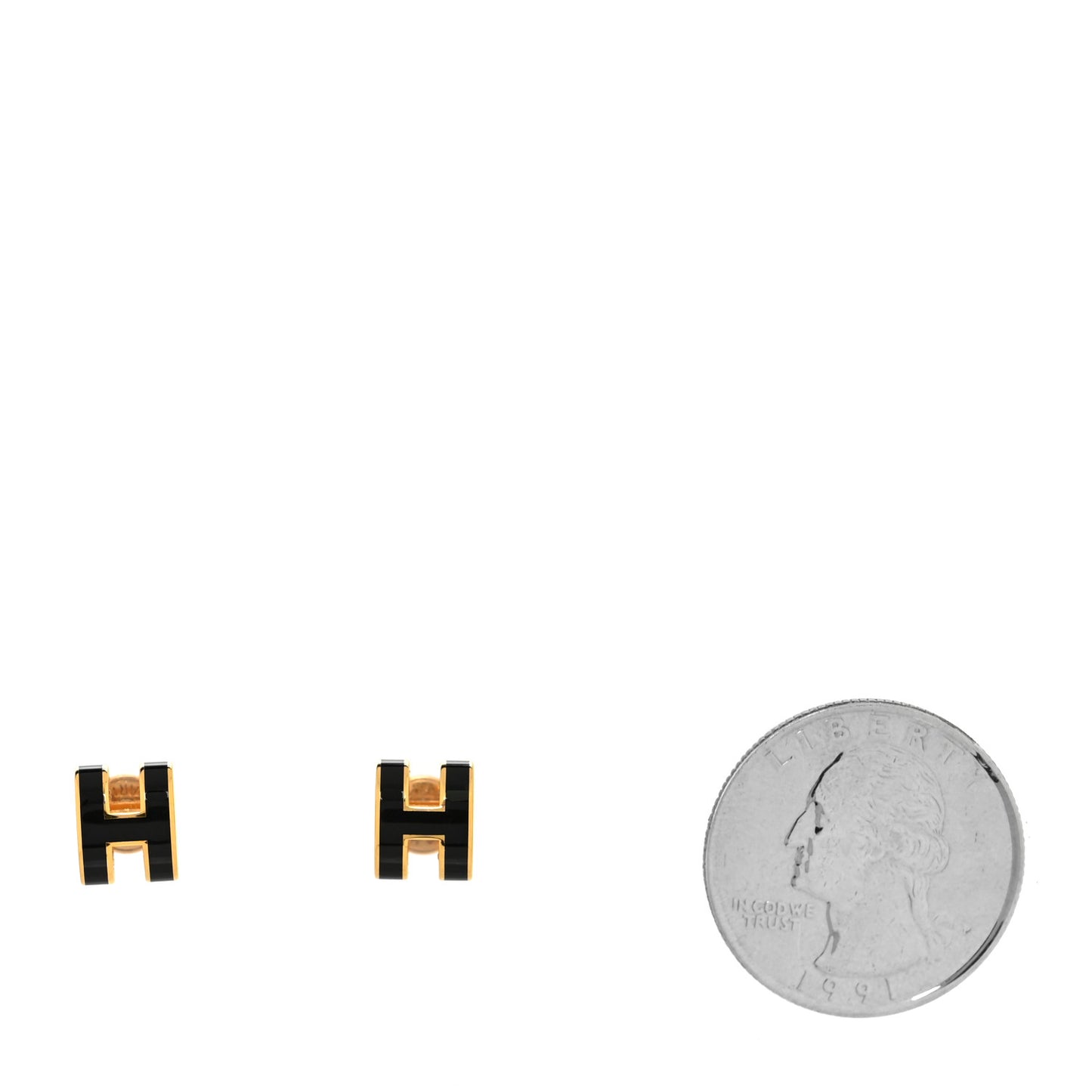 Gold Lacquered Mini Pop H Earrings Black