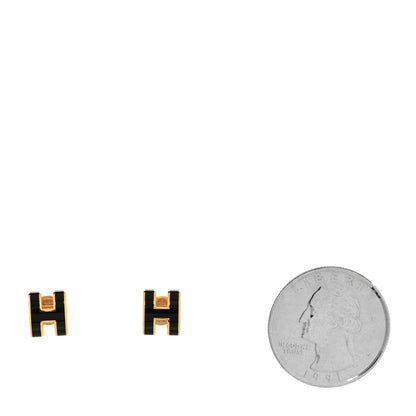 Hermes Gold Lacquered Mini Pop H Earrings Black 2 of 4