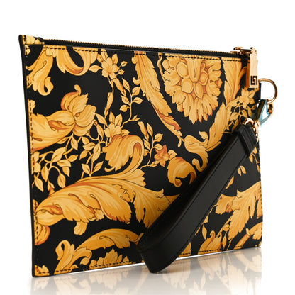 Versace Vitello Baroque Print Wristlet Pouch Black Gold 3 of 8