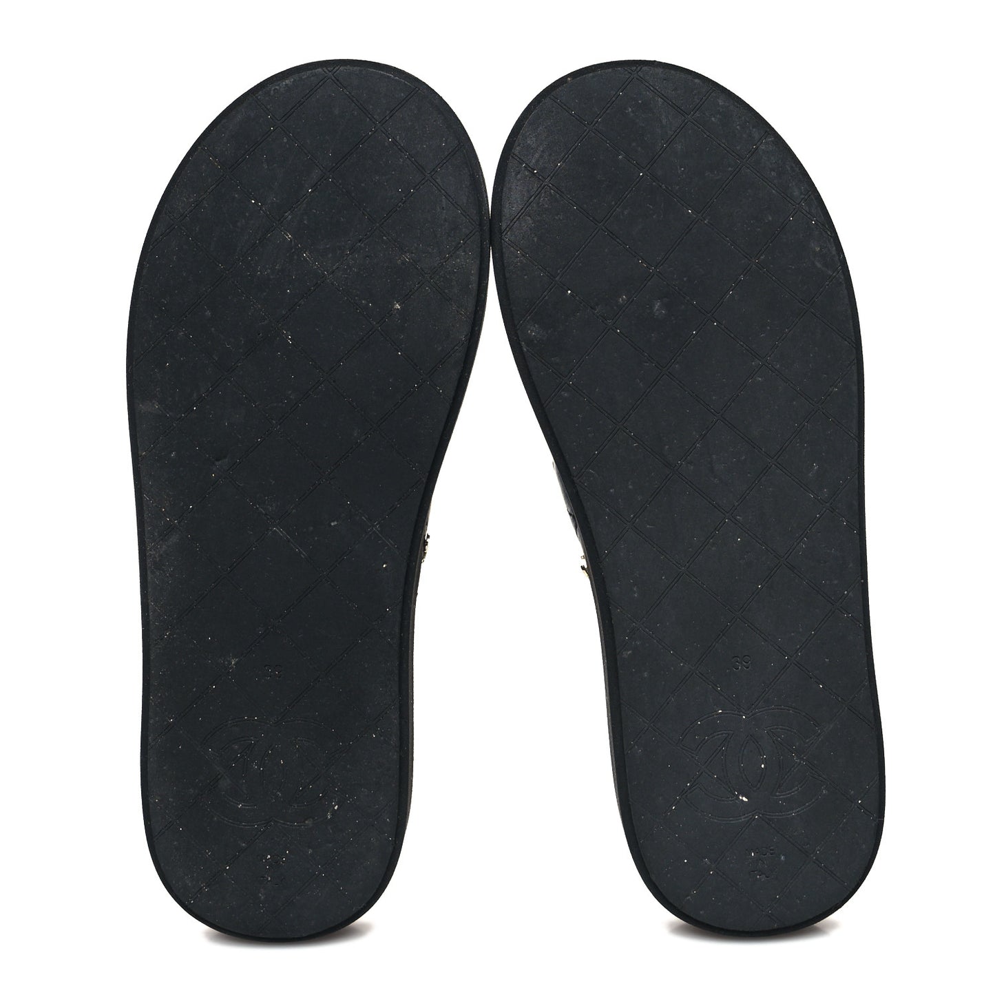 Lambskin Quilted Padded Charms Thong Sandals 40 Black