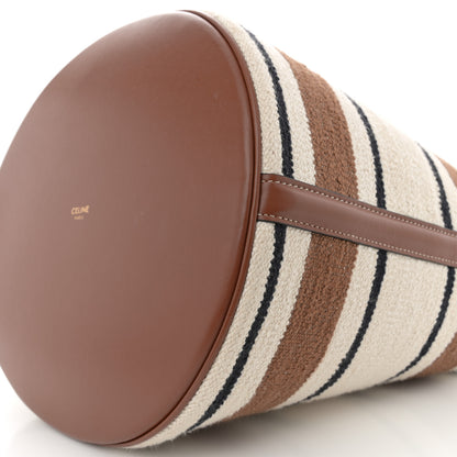 Celine Canvas Smooth Calfskin Logo Bucket 16 Bag Brown Off White Tan 11 of 14