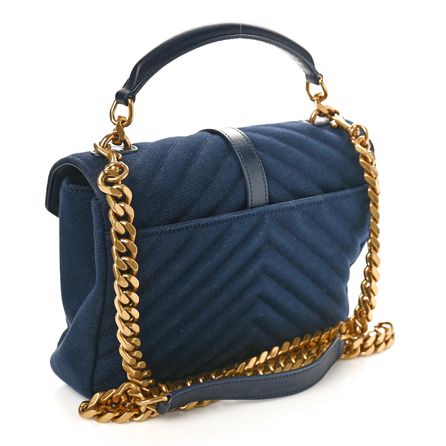 Saint Laurent Corduroy Matelasse Chevron Monogram Medium College Bag Deeply Blue 3 of 9