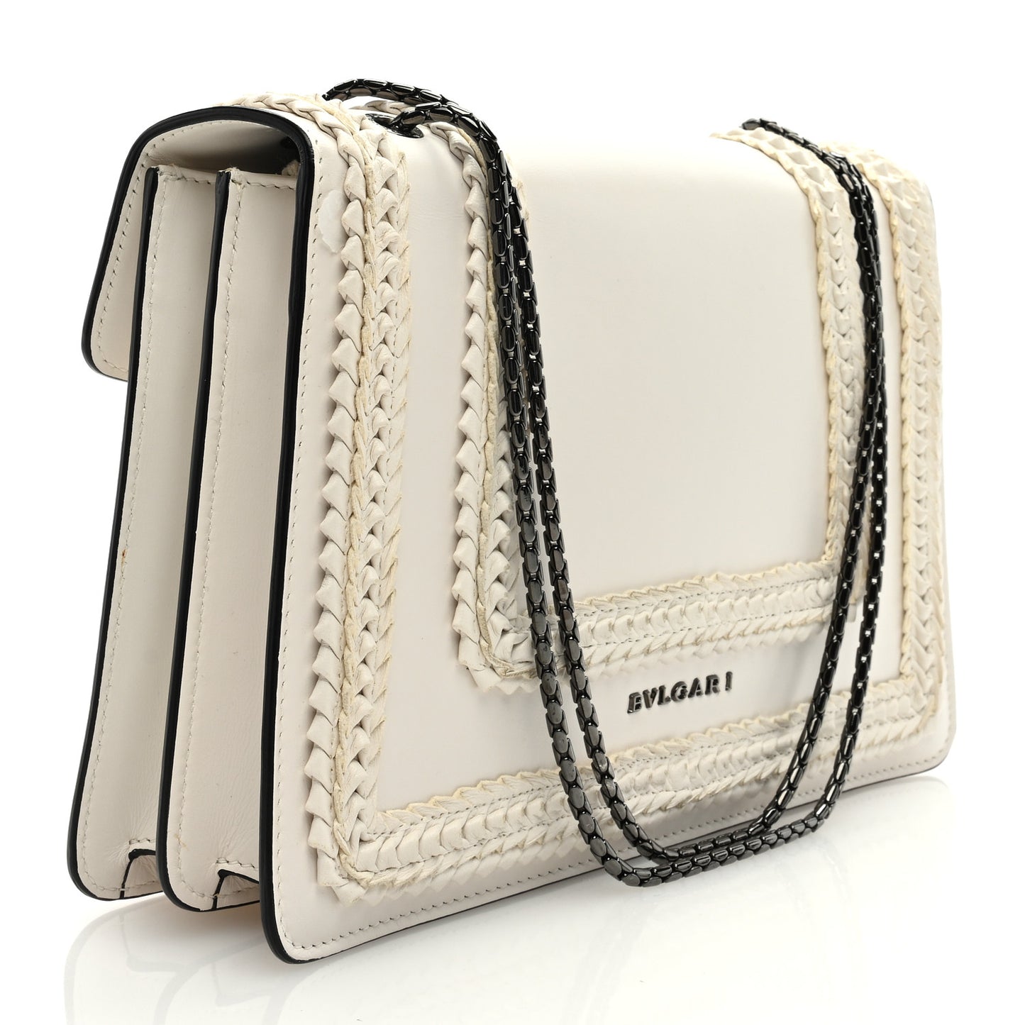 Calfskin Plisse Serpenti Forever Shoulder Bag White
