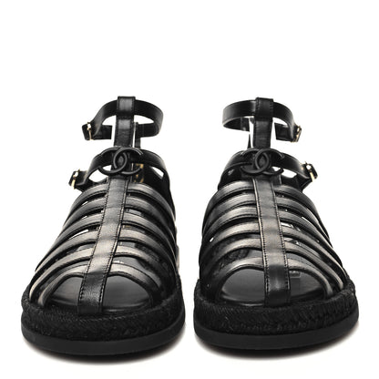 Chanel Lambskin Espadrille Sandals 40 Black 2 of 9