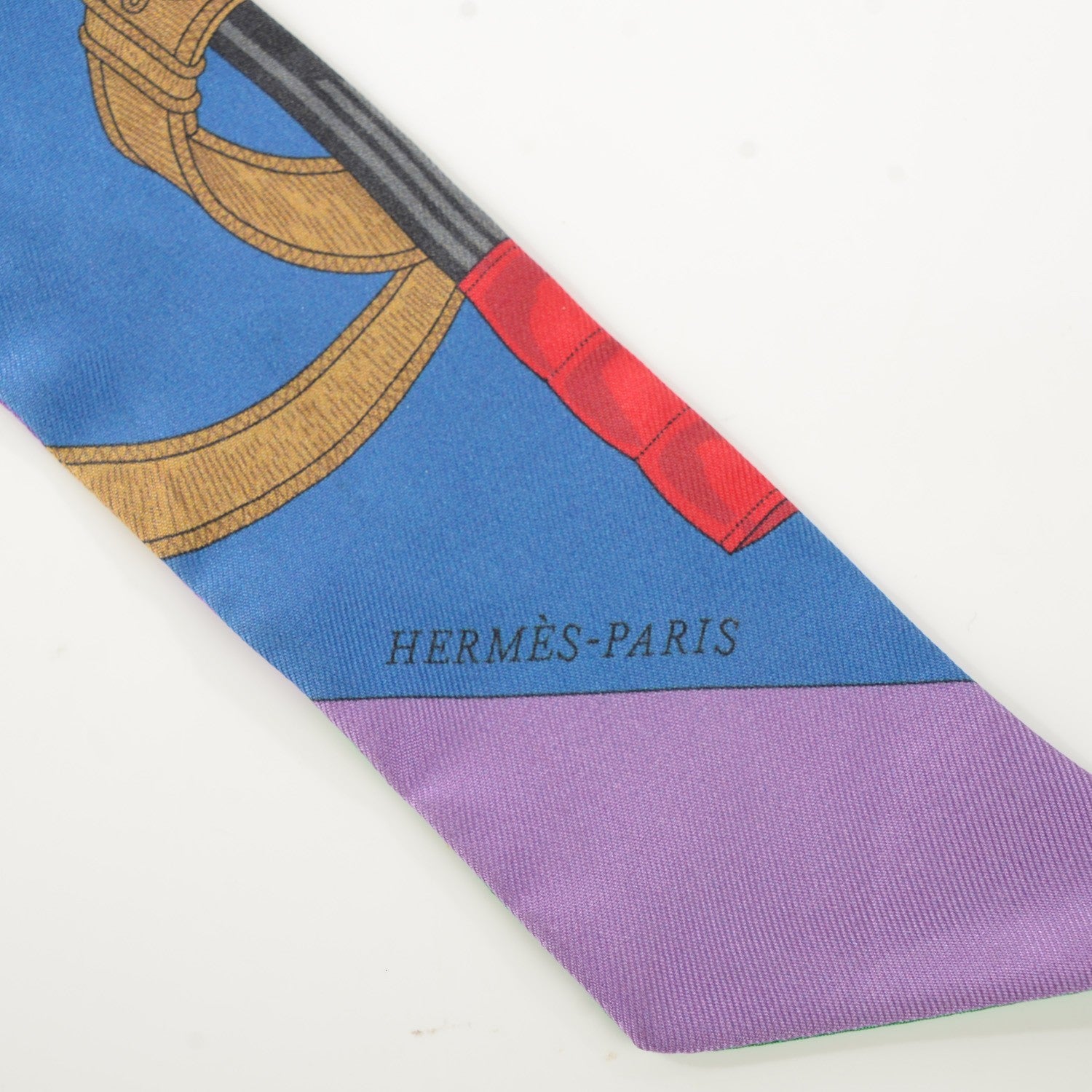 Hermes Silk Eperon d'Or Twilly Violet Jaune Vert 4 of 6