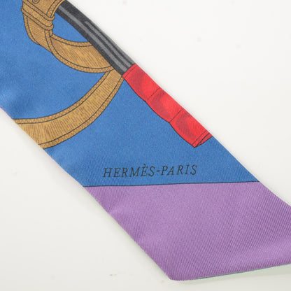 Hermes Silk Eperon d'Or Twilly Violet Jaune Vert 4 of 6