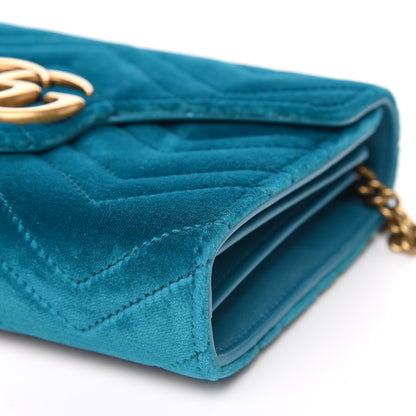 Gucci Velvet Matelasse GG Marmont Chain Wallet Pavone Cyan 8 of 10