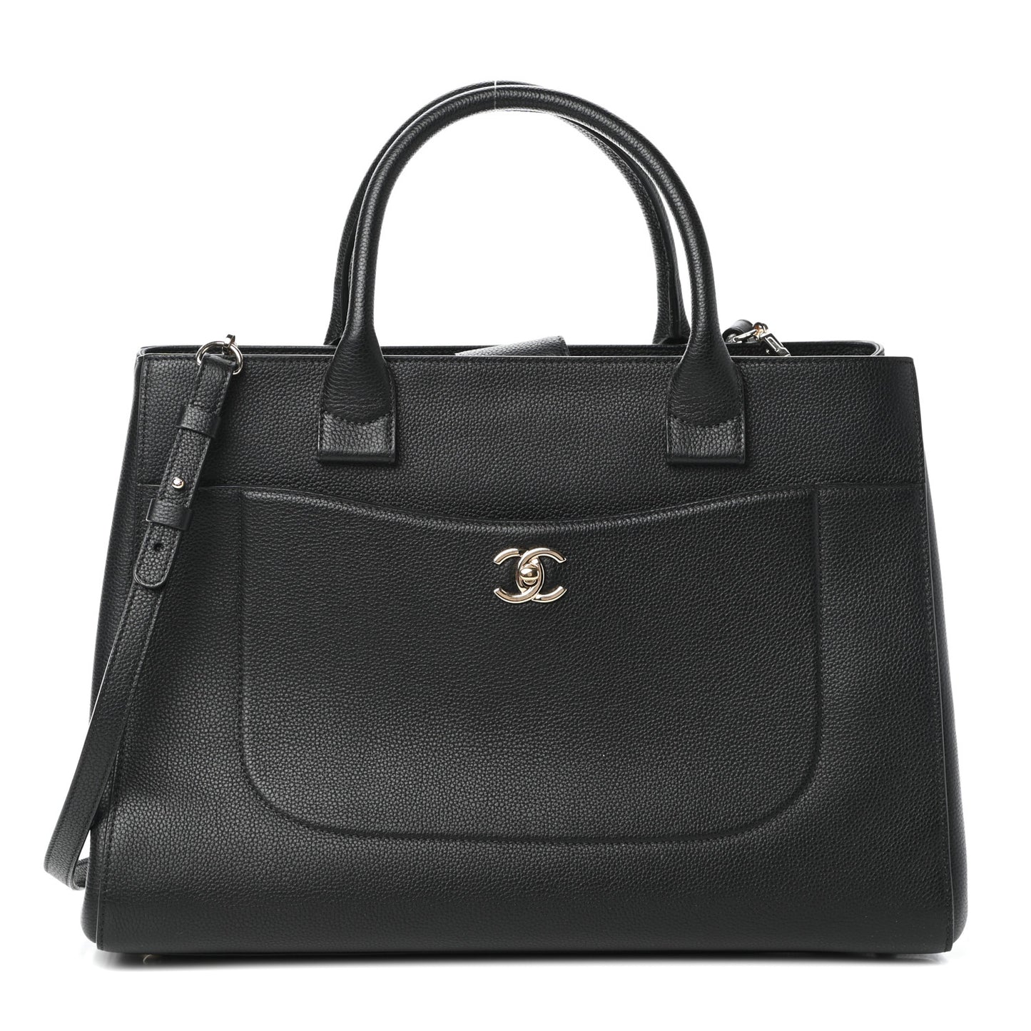 Grained Calfskin Medium Neo Executive Shopper Tote Black