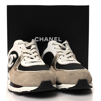 Chanel Mesh Suede Calfskin CC Sneakers 39.5 White Black Beige Gold 9 of 9